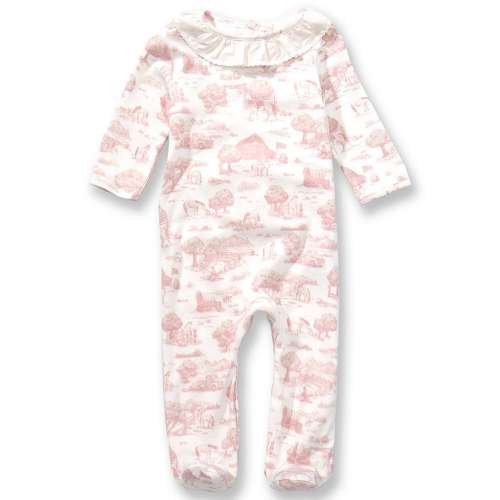 Edgehill Collection Baby Girls Long Sleeve Toile Footed Coverall