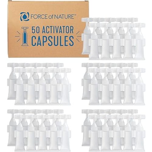 Force of Nature Activator Capsules - Concentrate Refills for Eco-Friendly, All Purpose Disinfectant Cleaning Spray - Kitchen, Bathroom, Toilet, Glass - Cleaning Supplies, 50 Count, Year Supply (3ml)