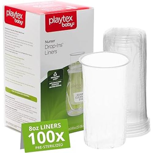 Playtex Baby Nurser Pre-Sterilized Disposable Drop-Ins Bottle Liners, Closer to Breastfeeding, 8 Oz, 100 Count