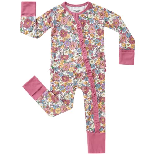 pureborn Baby Sleeper Viscose from Bamboo Zipper Footies 0-24 Months | Buttery soft, 2 way zipper, OEKO-TEX Certified, breathable, infant boy girl, fold-over mittens & foot cuffs, all-season