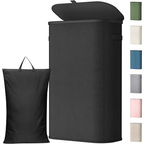 Lifewit Slim Laundry Basket with Lid and Removable Bag, 65L, Black