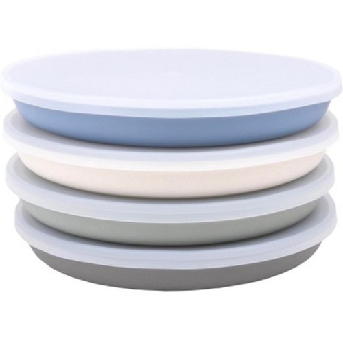 WeeSprout Bamboo Plates, Kid-Sized, Bamboo Plates for Kids - With Lids, Set of 4