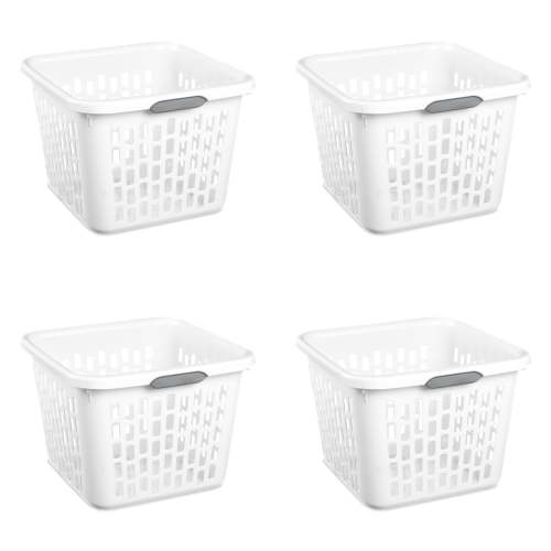 Sterilite 1.5 Bushel Square Laundry Basket, Plastic Laundry Basket with 2 Comfort Grip Handles, White, 6 Pack