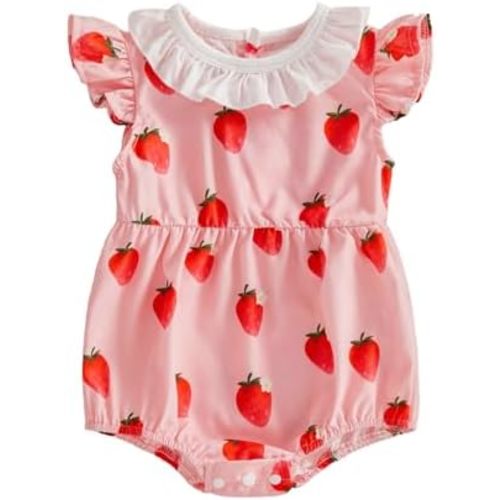 Newborn Baby Girl Romper Strawberry Watermelon Sleeveless Ruffle Bodysuit Fruit Outfit Princess Summer Clothes
