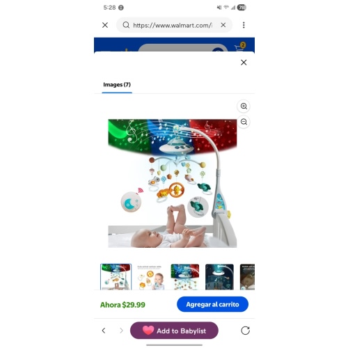 Móvil para Cuna de Bebé con Música y Luces, Soporte Móvil para Cuna, Carrusel para Cuna de Bebé, Sonajeros Colgantes Giratorios de Animales, Juguetes Musicales a Presión para Niños y Niñas