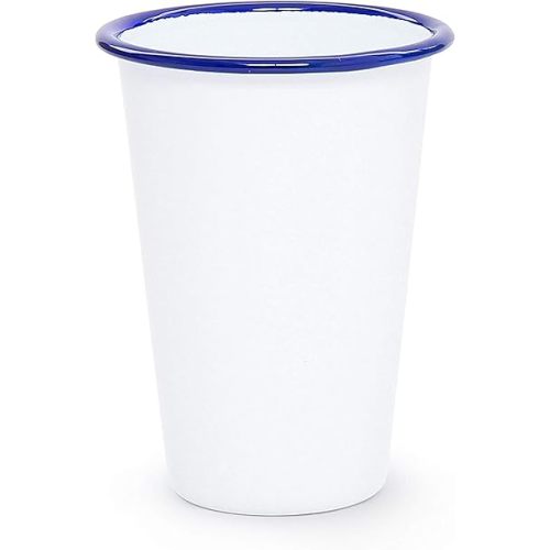 Crow Canyon Home Enamelware Tumbler, 14 ounce, Vintage White/Blue (Single)