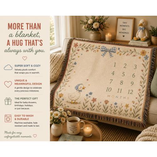 Baby Goose Milestone Blanket, Infant Nursery Decor, Wildflower Photography Prop, Shower Gift