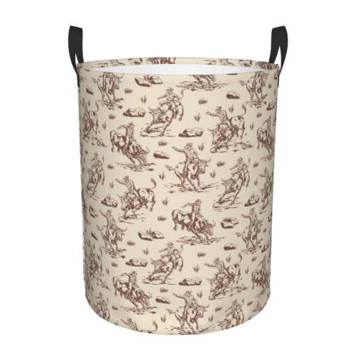 Honeii Cowboy Sitting On Cow Back Print Laundry Hamper Basket,Baby Nursery Woven Storage Basket for Toys Bin,Pillows,Blankets,Clothes-Medium