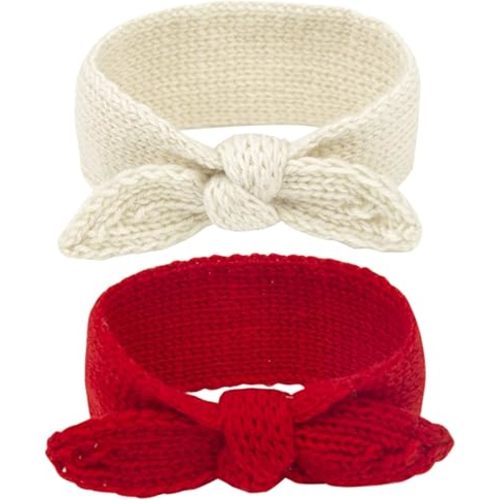 IZUS Turban Headband Baby Girl - Warm Rabbit Knot Hair Band, Knit Head Wrap for Newborn, Toddler and Children (Red + Beige)