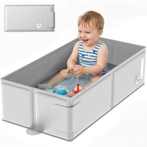Baby Bathtub for 6M-3Y Toddler, Baby Shower Gifts & Registry Search for Boys Girls, Collapsible & Portable Bathtub for Beach Vacation Travel, Bath Essentials for Toddler, Newborn, Kids
