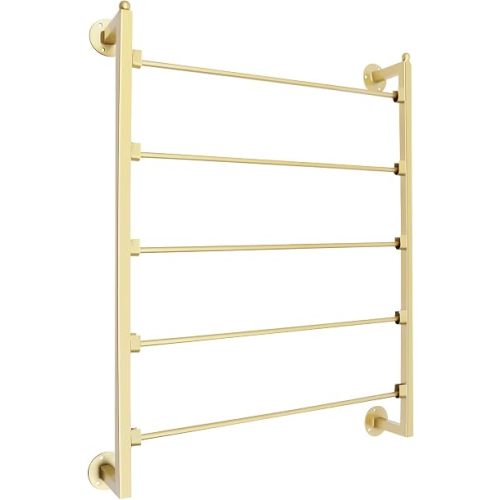 5 Tier Retail Display Tie & Scarf Rack, Wall Mount Scarf Stand, Gold Bathroom Towel Belt Pants Hangers Ribbon Organizer Hanging Bar, for Home Clothing Retail Store