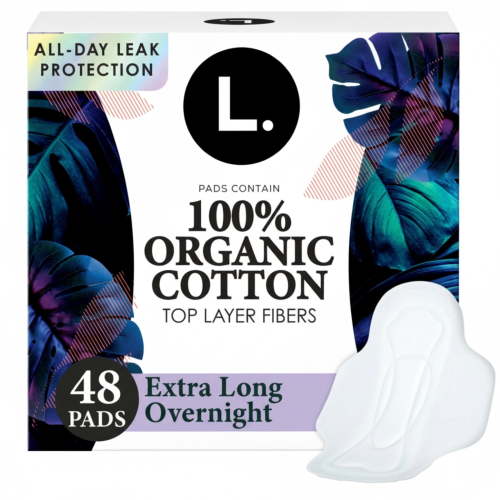 L. Ultra Thin Pads, Organic Cotton Top Layer, Overnight, 48 count