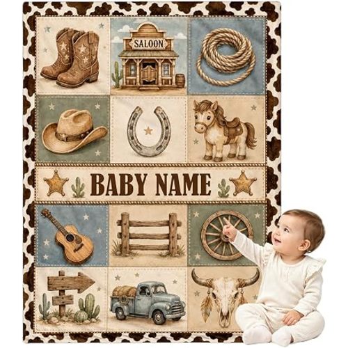 Personalized Baby Blanket for Boys, Custom Baby Blanket with Name, Personalized Name Blankets for Newborns, Toddlers, Kids, Soft Cozy Customize Receiving Blanket for Baptism Birthday