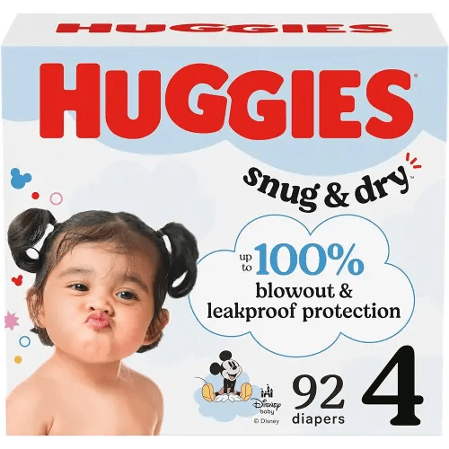 Huggies Size 4 Diapers, Snug & Dry Baby Diapers, Size 4 (22-37 lbs), 92 Count, Packaging May Vary