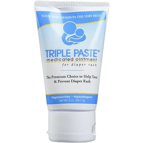 Triple Paste Diaper Rash Cream, Hypoallergenic Medicated Ointment for Babies, 2 oz (Pack of 3)