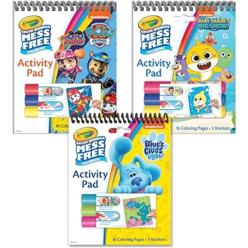 Crayola Nickelodeon Color Wonder Activity Pad Bundle (3pk), Mess Free Coloring Set for Toddlers & Kids, Blue’s Clues, Paw Patrol & Baby Shark, Gift for Kids, 3+