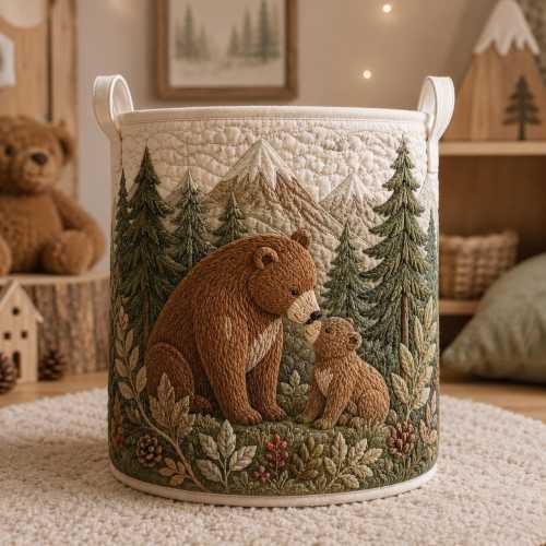 Bear Family Storage Basket, Woodland Nursery Laundry Hamper, Mountain Baby Room Decor, Bear Lover Gift, Toy Organizer Bin