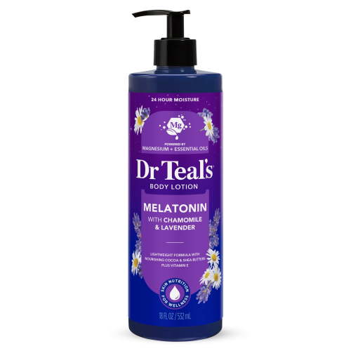 Dr Teal's Sleep Body Lotion with Melatonin, Lavender and Chamomile, 24 Hour Moisture, 18 fl oz