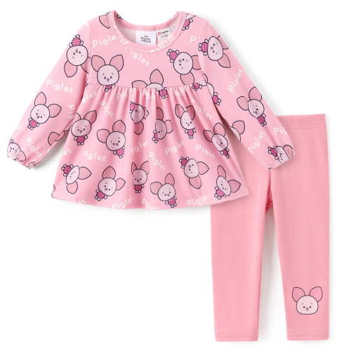 Disney Winnie Baby Girls Piglet Graphic Dress Tee with Leggings Pants Pink Outfits Sets Shower Gifts for Newborn Infant