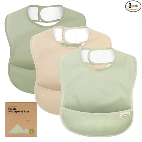 KeaBabies 3-Pack Waterproof Baby Bibs for Eating - Lightweight Toddler Feeding Bibs with Large Food Catcher, Mess Proof, Food-Grade Baby Eating Essentials, Easy to Put On & Clean (Jade)
