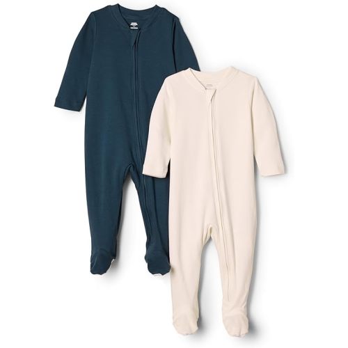 Amazon Essentials x Sofia Grainge Unisex Babies' Cotton Footed Sleep and Play Bodysuit, Pack of 2