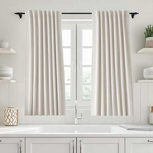 UHITECH Black Out Curtains 54 Inch Long Linen Blackout Curtains for Bedroom Short Cream Drapes for Living Room Thermal Insulated 2 Panels Set (52W x 54L)