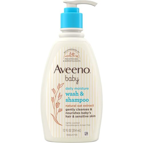 Aveeno Baby Daily Moisture Gentle Body Wash & Shampoo with Oat Extract, 2-in-1 Baby Bath Wash & Hair Shampoo, Tear- & Paraben-Free for Hair & Sensitive Skin, Lightly Scented, 12 fl. oz