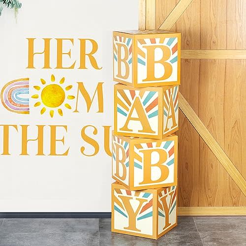 Here Comes The Son Baby Shower Decorations Boys Boho Baby Boxes- 4 Pcs Retro Sun Baby Blocks Here Comes The Son Party Supplies