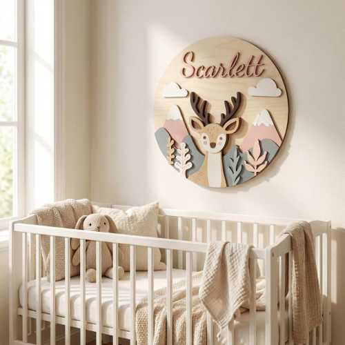 Personalized Woodland Deer Name Sign | 3D Wood Nursery Decor