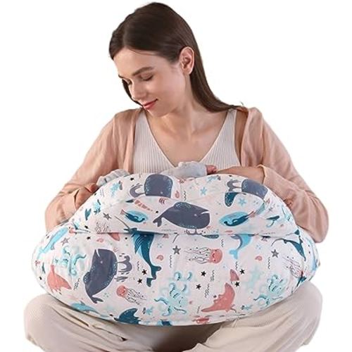 BATTOP Nursing Pillow for Breastfeeding, Feeding Pillow with Adjustable Waist Strap, Removable Slipcover, Breastfeeding Pillows for More Support for Mom, Plus Size, Extra Pillow on Top