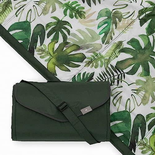 Little Unicorn 5'x7' Outdoor Family Picnic & Beach Blanket | Durable & Water-Resistant Fabric | Compact Fold & Easily Wipes Clean | Zipper Pocket (Tropical Leaf)