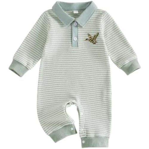 Newborn Outfits Baby Boy Clothes Fall Sailboat Western Waffle Knit Romper