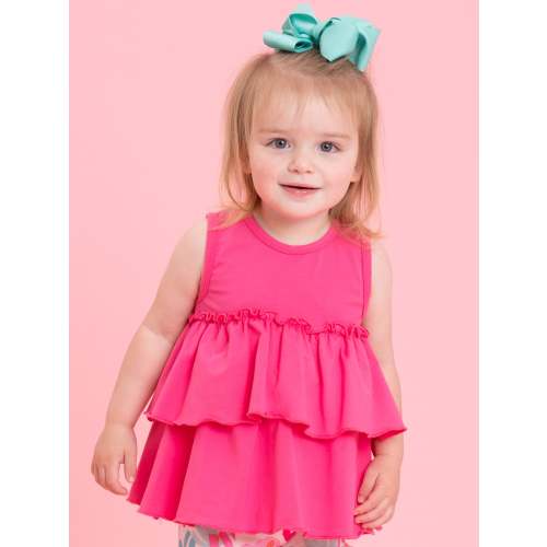 Tiered Cotton Ruffle Tank - Hot Pink