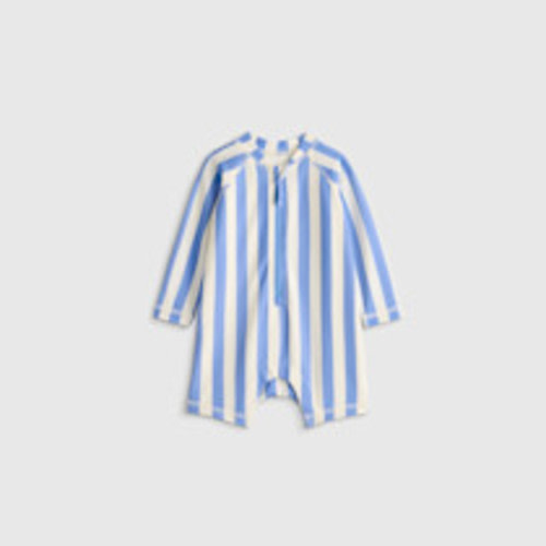 Quince Long Sleeve Zip-Up Baby Rash Guard One-Piece - Peri Beach Stripe 6-9m