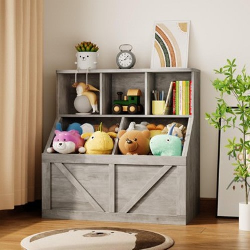 Kids Bookshelf & Toy Storage Organizer for Playroom, Bedroom, Nursery & Daycare - Vintage Grey
