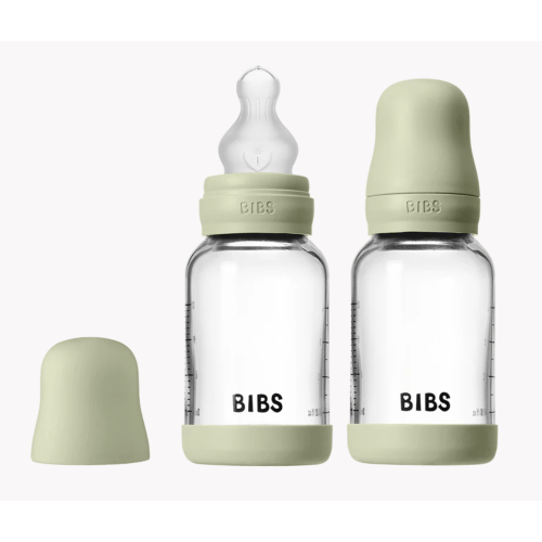 BIBS Glass Baby Bottle 4oz Silicone 2-Pack Sage | Slow Flow – Bibsworld store US