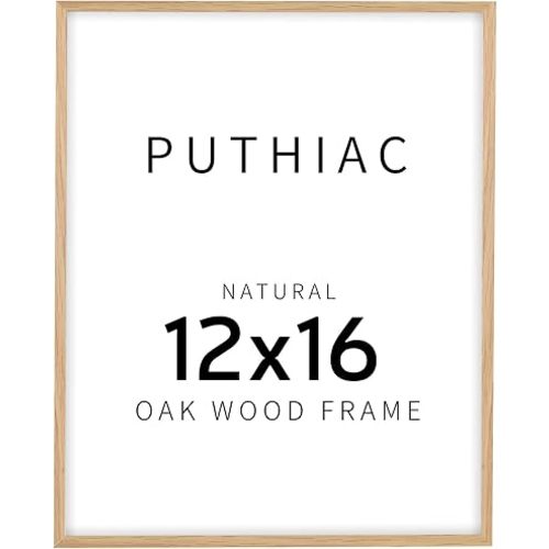 puthiac 12x16 Oak Wood Picture Frame - Minimalist 12x16 Poster Frame, 12"x16" Picture Frame Wood, Natural Solid Wooden Picture Frames for Wall Art Photo and Prints(1 Pack, Beige)