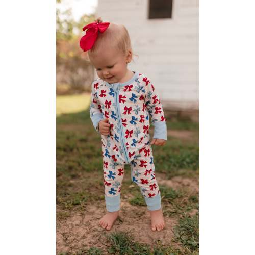 Infant Romper in Red, White, & Bows