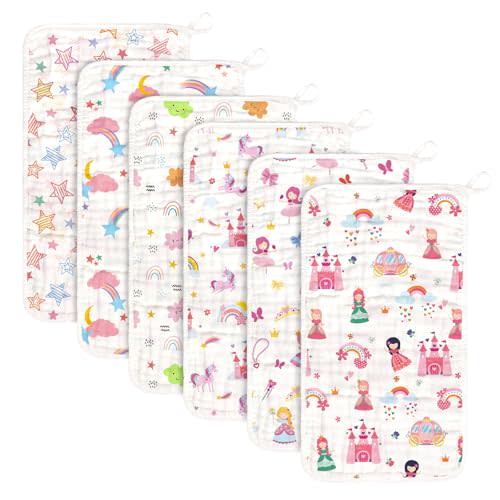 decalsweet Baby Burp Cloths Muslin Washcloths 6 Pack Muslin Burp Cloths 100% Cotton Large 20''x12'' Soft 6 Layers Baby Burp Rags for Boys Girls Baby Essentials for Newborn Gift Machine Washable