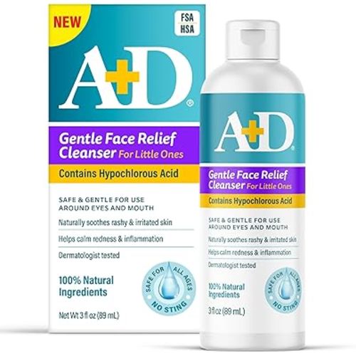 A+D Gentle Face Relief Cleanser for Little Ones with Hypochlorous Acid 3 oz - 100% Natural Ingredients, Non-Toxic, Sting-Free Formula, Safe Around Eyes & Mouth
