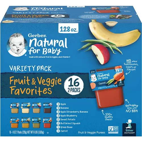 Gerber Purees 2nd Foods Veggie & Fruit Variety Pack, 8 Ounces, Box of 16 (Packaging May Vary)