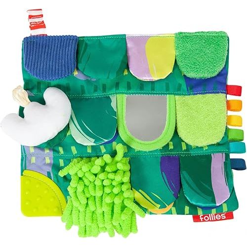 Follies The Sensory Garden Baby Stroller and Tummy Time Toy - Portable Baby Toy - Crinkles, Mirror & Textures, Montessori-Inspired Infant Toy, Washable & Non-Toxic