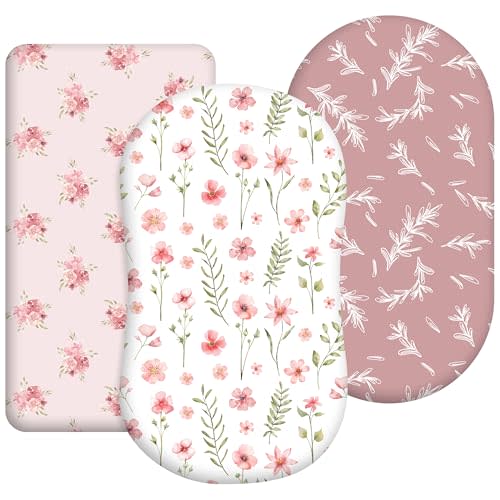 Civarua Kids Floral Bassinet Sheets Girl 3 Pack, Breathable Cozy Fitted Mattress Sheet, Elastic Travel Bassinet Fashionable, Standard Cradle Safe Sheets for Baby Boy Girls 32" x 16"