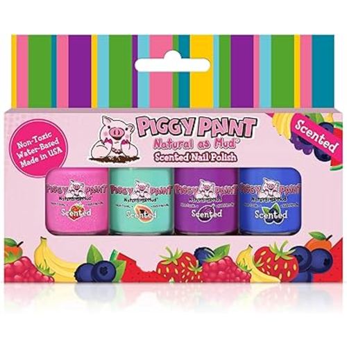 Piggy Paint | 100% Non-Toxic Girls Nail Polish | Safe, Cruelty-free, Vegan, & Scented for Kids | Scented Fruit Fairy (4 Pack Kit)