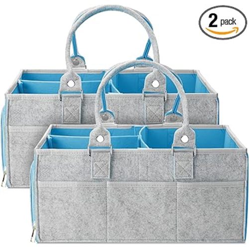 Mr. Pen- Baby Diaper Caddy Organizer, 2 Pack, Blue Inside, Large Baby Caddy Organizer with Handle, Collapsible & Portable
