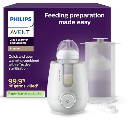 Philips Avent Premium 2-in-1 Warmer & Sterilizer - with Hospital-Standard Water Bath Technology, Smart Temperature Sensor, Hotspots Prevention, Chemical-Free Sterilization, with Tongs, Model SCF359/20