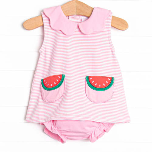 Melon Memories Applique Diaper Set, Pink Stripe – Stitchy Fish