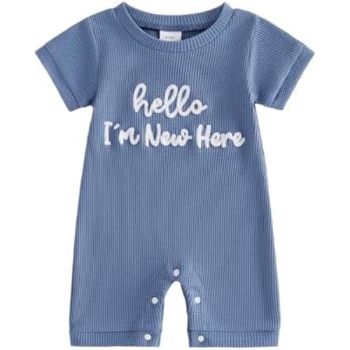 Tsultryofs Baby Boy Romper Newborn Infant Summer Clothes Letter Embroidered Short Sleeve Crew Neck Jumpsuit