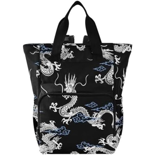 Bolaz Diaper Backpack for Moms,Multifunction Baby Nappy Changing Bags with Insulated Pockets，Funny Dragon on Black