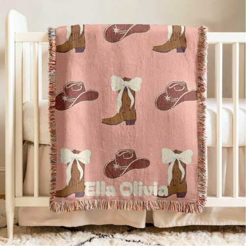 Personalized Girls Name Blanket Cowgirl Western Nursery Decoration First Middle Name Blanket Personal Baby Shower Gift Newborn Keepsake